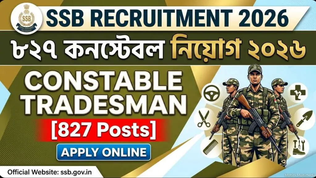 SSB Constable Tradesman Recruitment 2026 [827 Posts] Apply